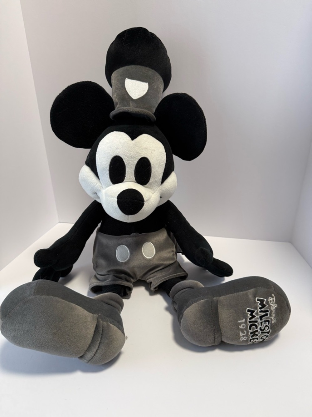 Disney Steamboat Willie Milestone Mickey Mouse 1928 Plush Black White Ltd Ed